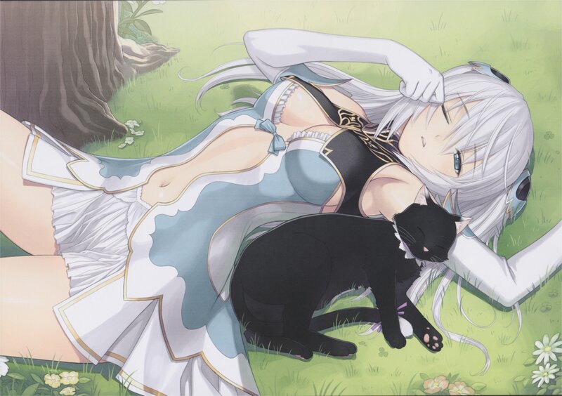 Silver-haired Girl with Cat — White, Serene