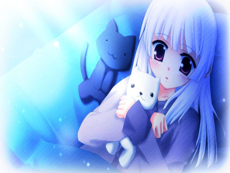 Silver-haired Girl with Cats