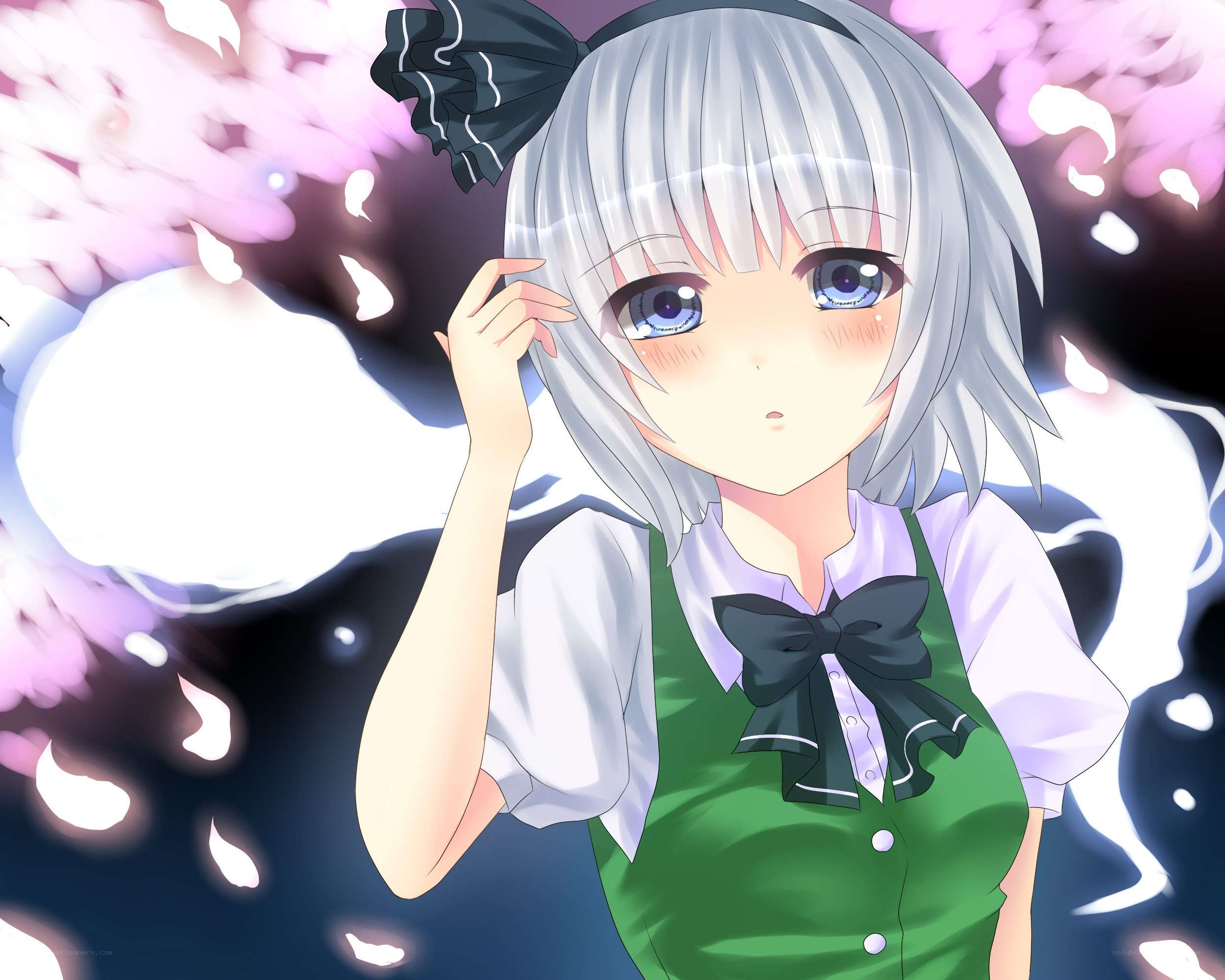 silver-haired girl with cherry blossoms