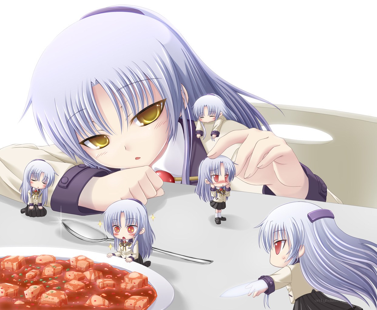 Silver-haired girl with chibi figures