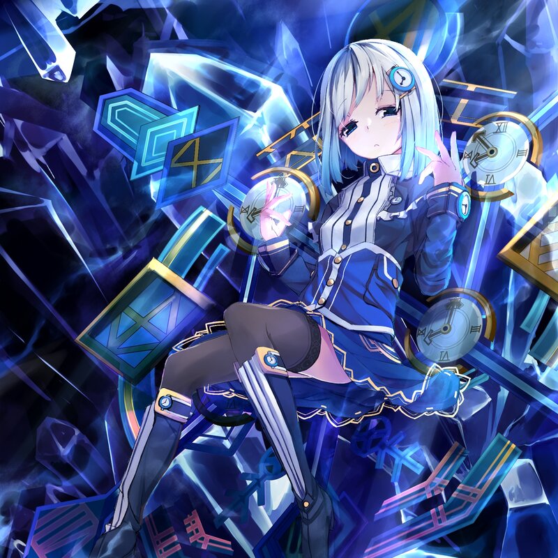 Silver-haired Girl with Clocks — Blue