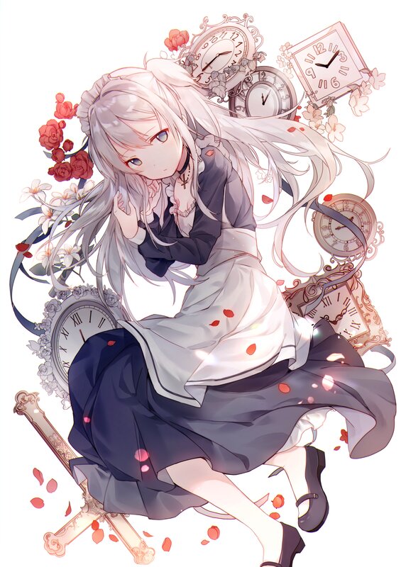 Silver-haired Girl with Clocks — White
