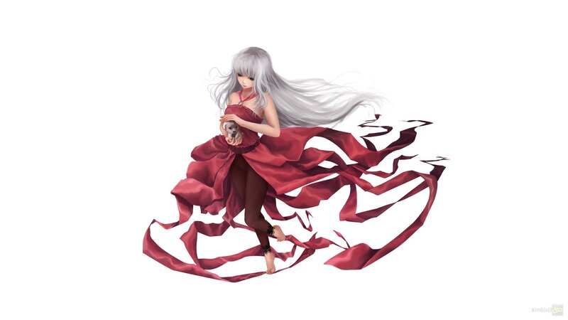 Silver-haired Girl with Dog — White