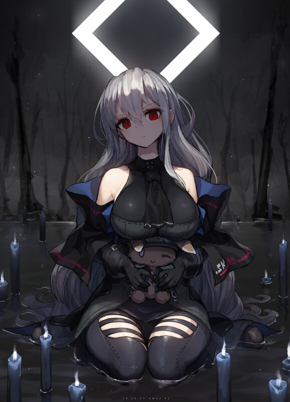 Silver-haired Girl with Doll — Black