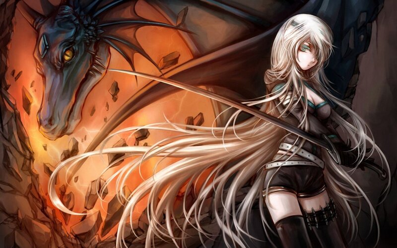 Silver-haired Girl with Dragon — Orange