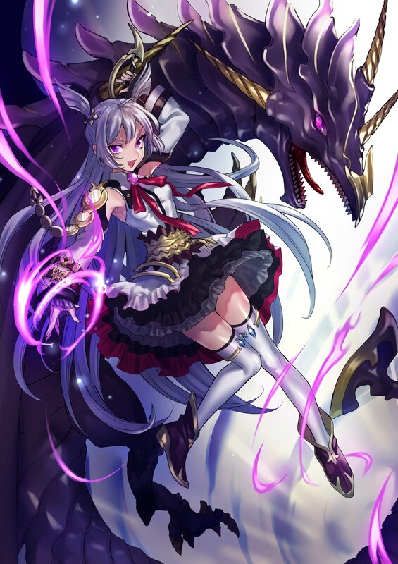 Silver-haired Girl with Dragon — Purple, Dramatic