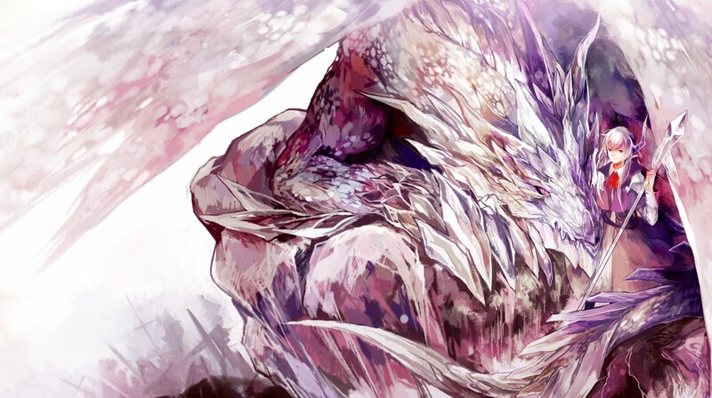 Silver-haired Girl with Dragon — Purple