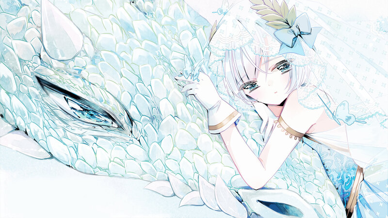 Silver-haired Girl with Dragon — White, Serene