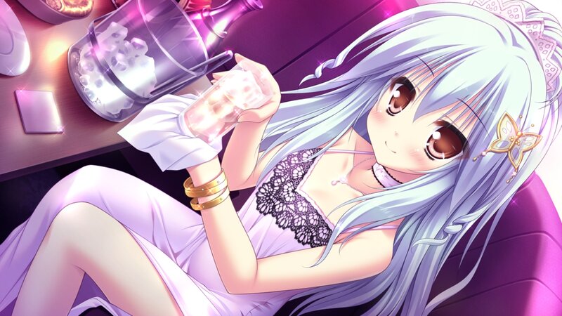 Silver-haired Girl with Drink