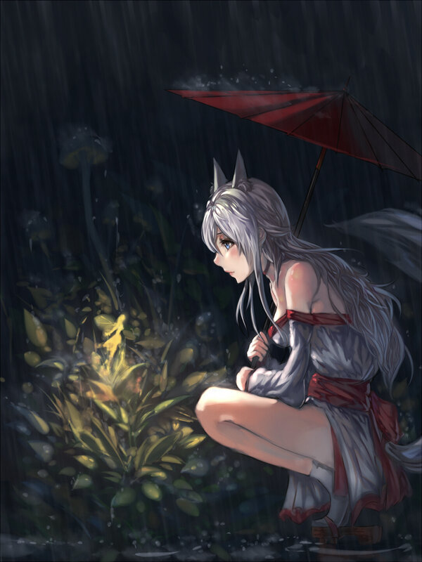 Silver-haired Girl with Ears — Gray
