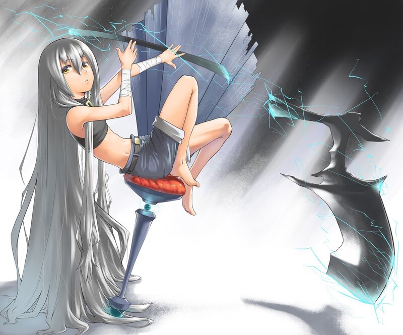 silver-haired girl with energy blade