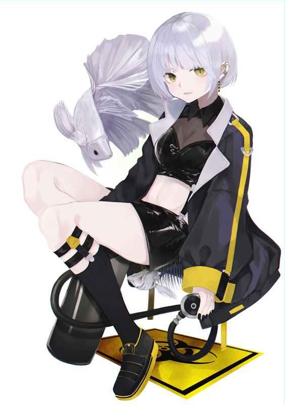 Silver-haired Girl with Fish — Black