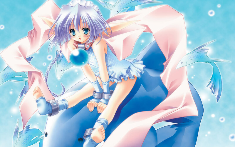 Silver-haired Girl with Fish — Blue