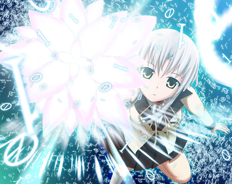 Silver-haired Girl with Flower — Blue