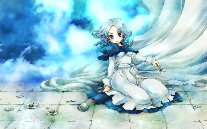 silver-haired girl with flower