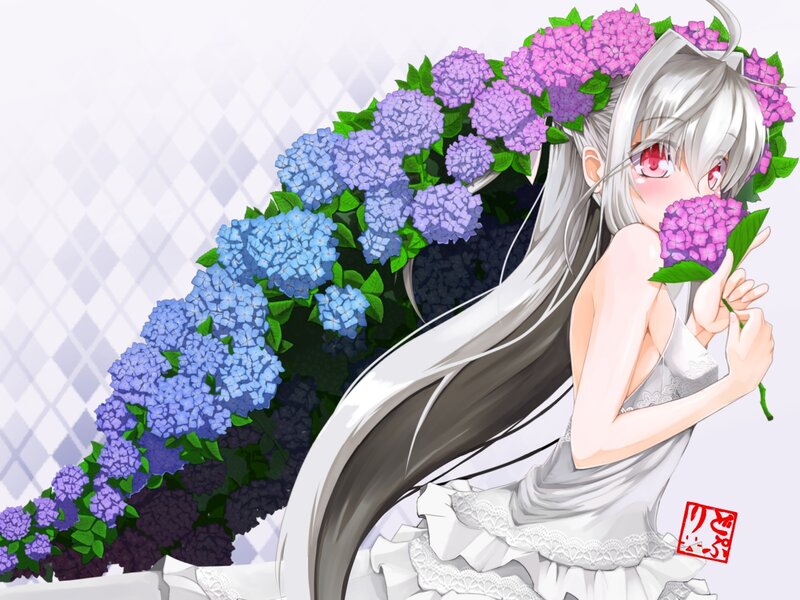 Silver-haired Girl with Flowers