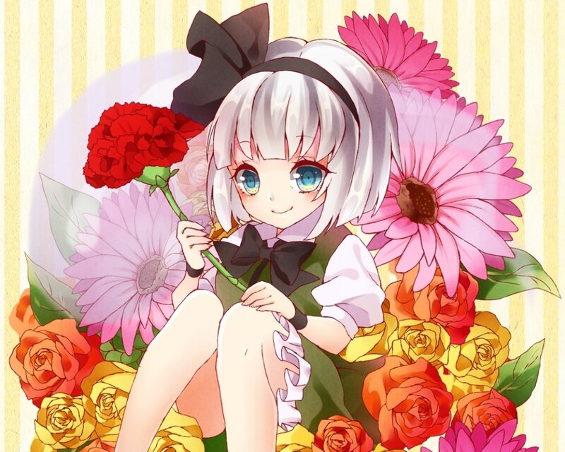 Silver-haired Girl with Flowers — White