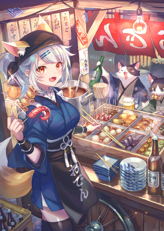 Silver-haired Girl with Fox Ears — Blue, Lively
