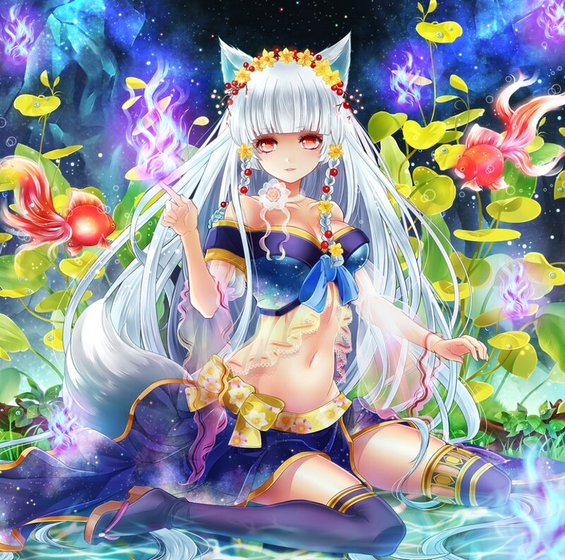 Silver-haired Girl with Fox Ears — Purple