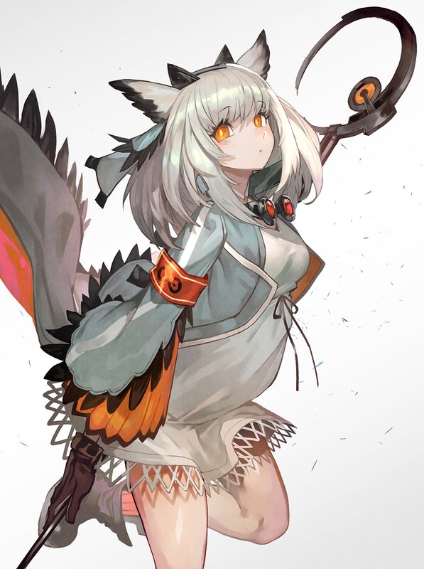 Silver-haired Girl with Fox Ears — White, Calm, Digital Art