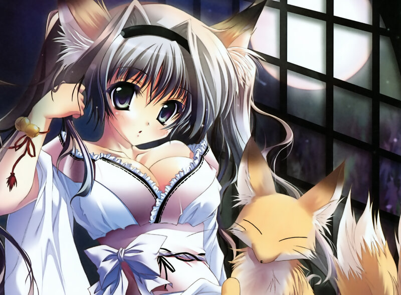 Silver-haired Girl with Fox Ears — White, Calm