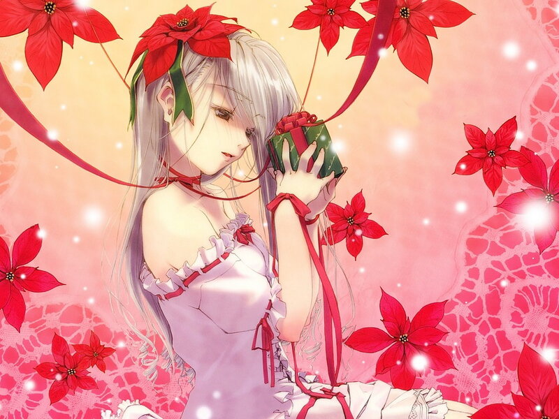 Silver-haired Girl with Gift — Red