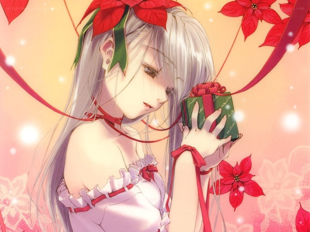 silver-haired girl with gift