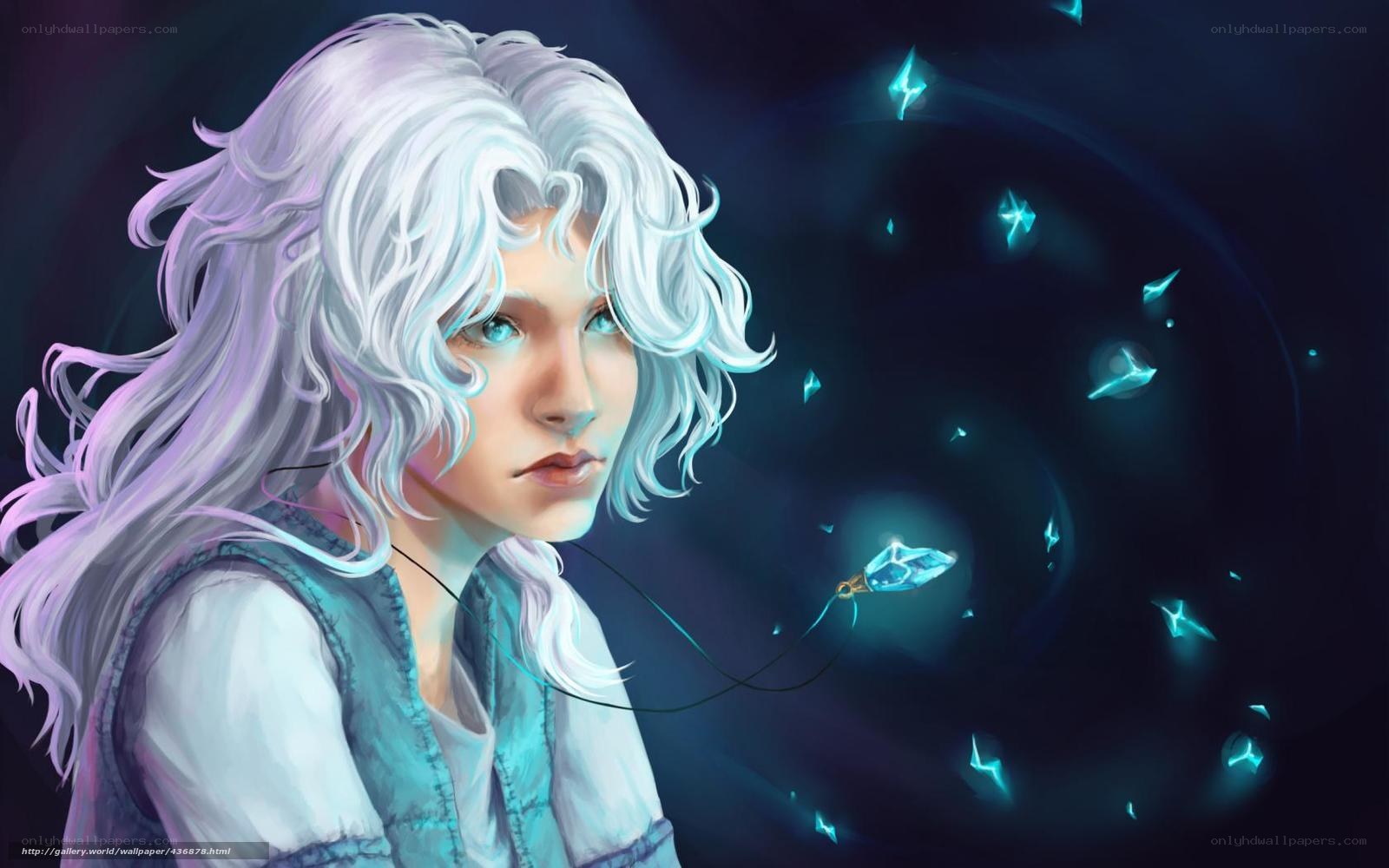 silver-haired girl with glowing crystals