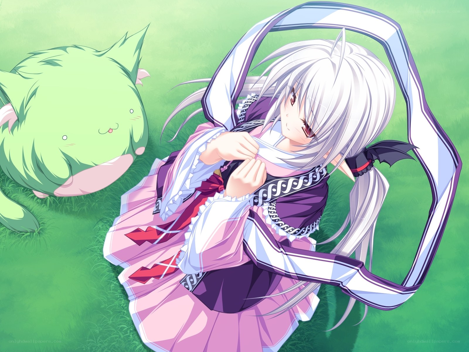 silver-haired girl with green creature