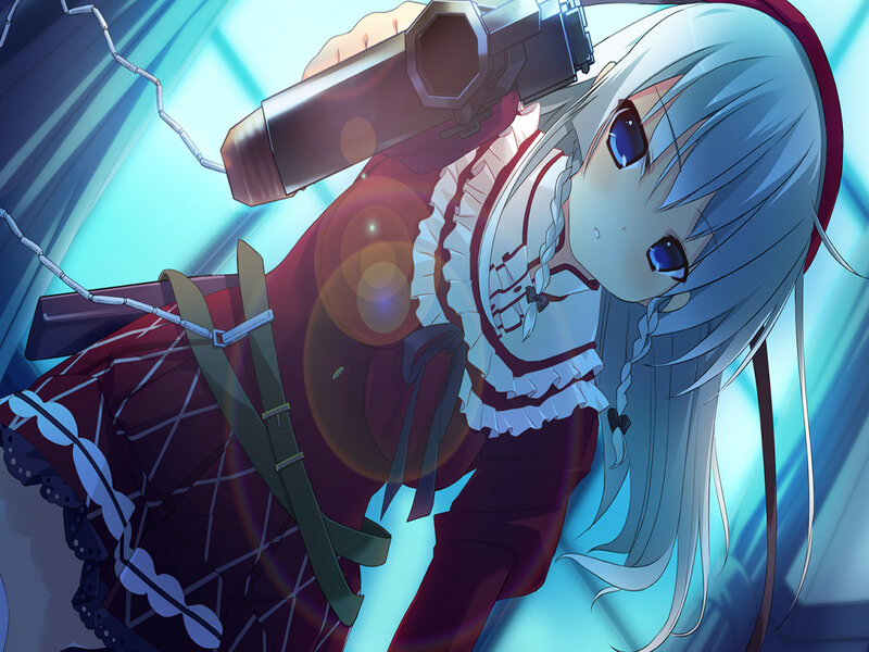 Silver-haired Girl with Gun — Blue