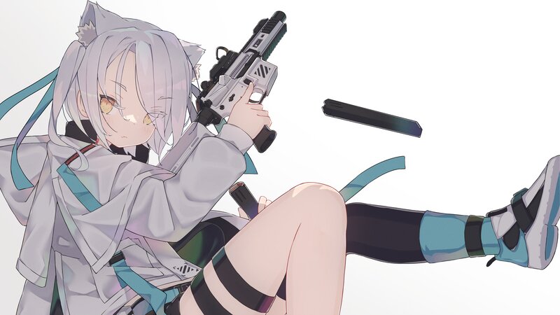 Silver-haired Girl with Gun — White, Action