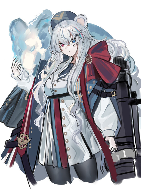 Silver-haired Girl with Gun — White