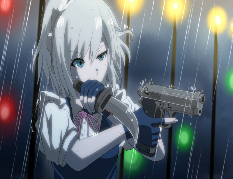 Silver-haired Girl with Guns — Gray