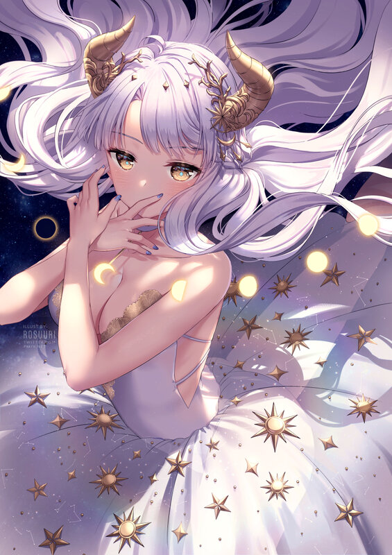 Silver-haired Girl with Horns — Purple