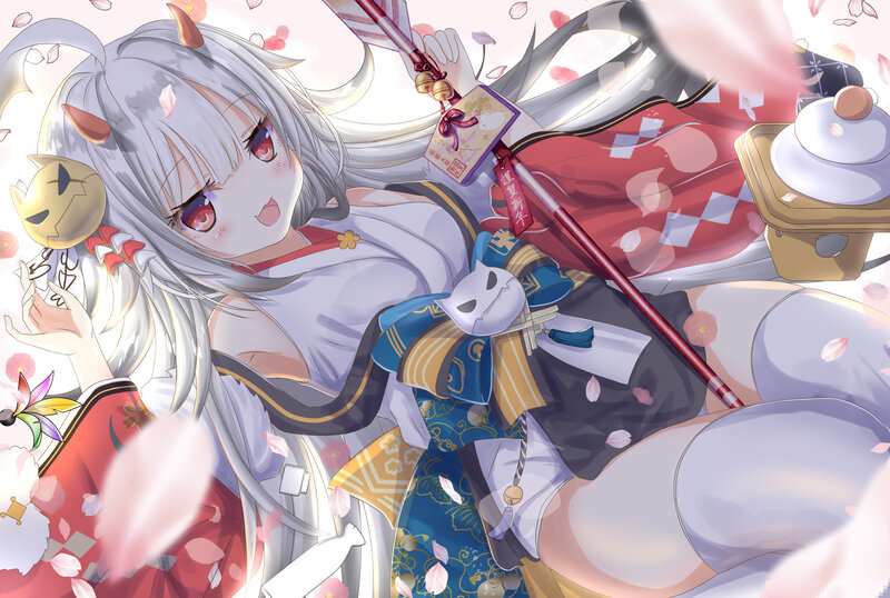 Silver-haired Girl with Horns — White, Playful