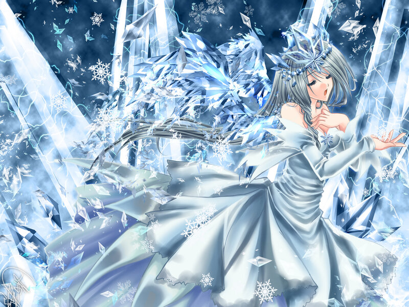 Silver-haired Girl with Ice Wings — Blue