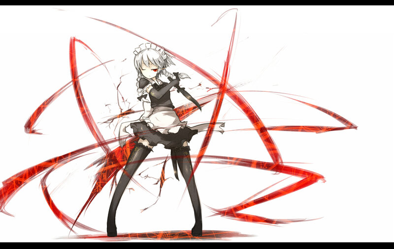 Silver-haired Girl with Knife — White