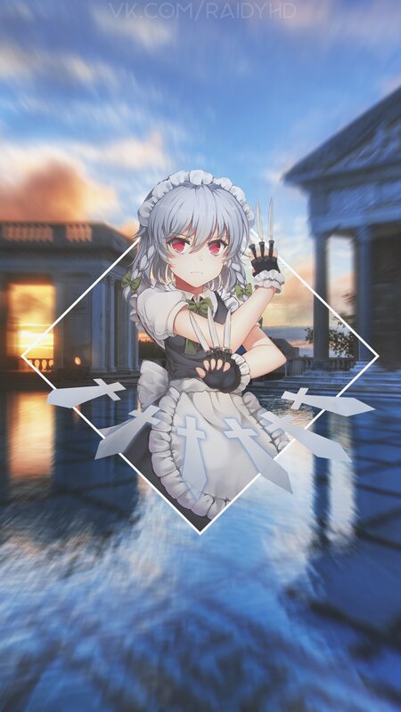 Silver-haired Girl with Knives — Blue, Dramatic, Sunset