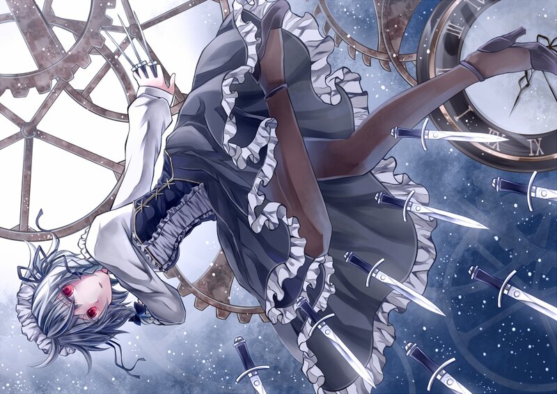 Silver-haired Girl with Knives — Gray