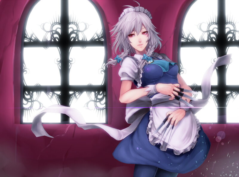Silver-haired Girl with Knives — Purple