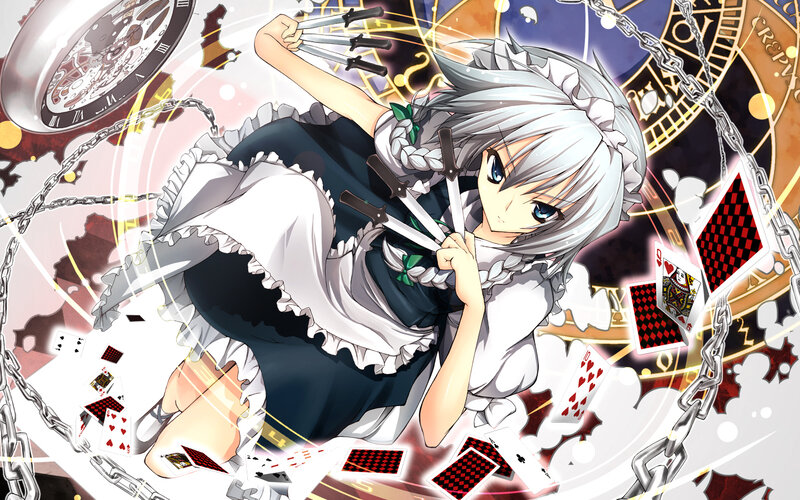 silver-haired girl with knives