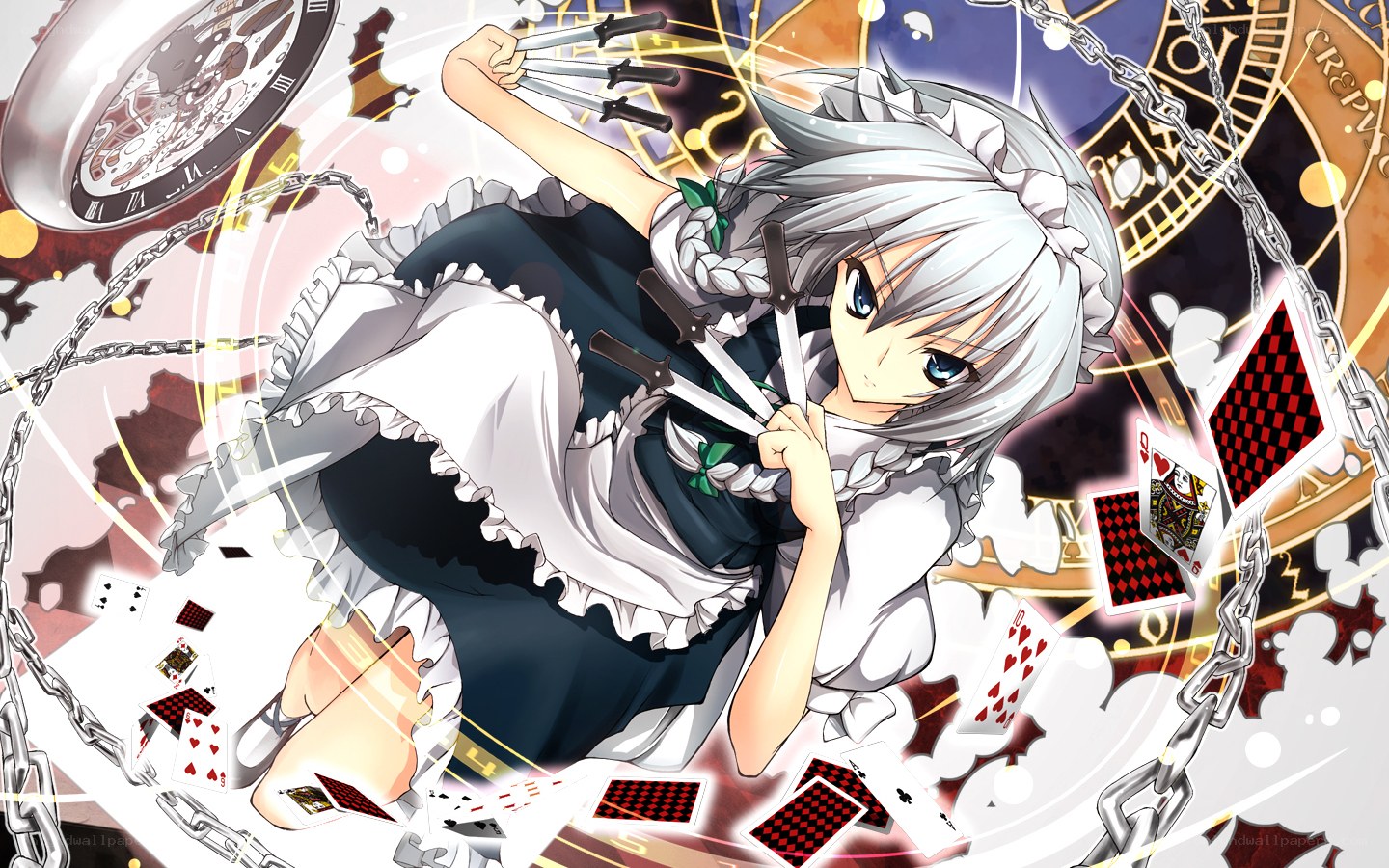 silver-haired girl with knives