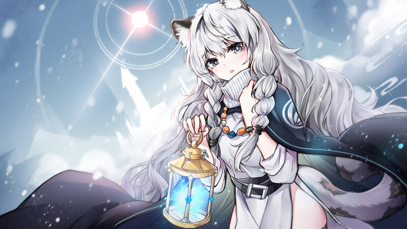 Silver-haired Girl with Lantern — White
