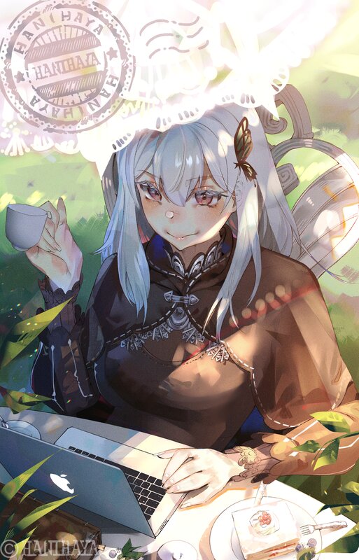 Silver-haired Girl with Laptop