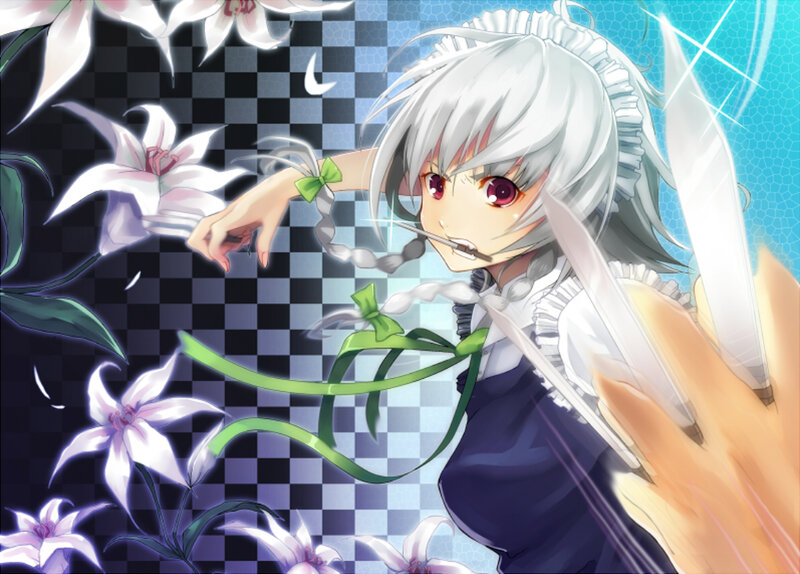 silver-haired girl with lilies