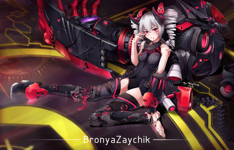 Silver-haired Girl with Mech — Black