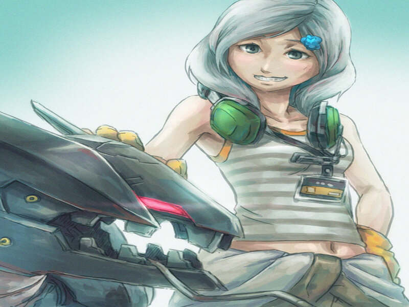 Silver-haired Girl with Mech — Gray
