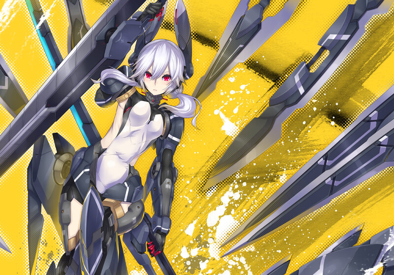 Silver-haired Girl with Mech — Yellow