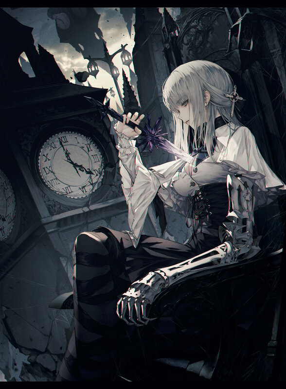 Silver-haired Girl with Mechanical Arm