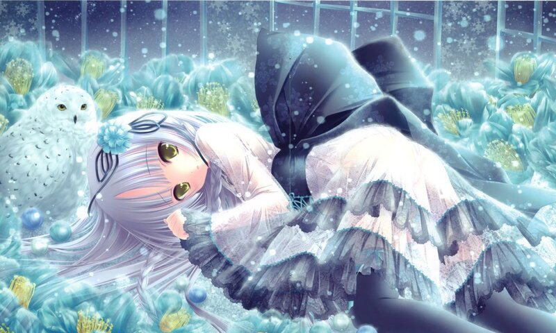 Silver-haired Girl with Owl — Blue, Serene, Winter